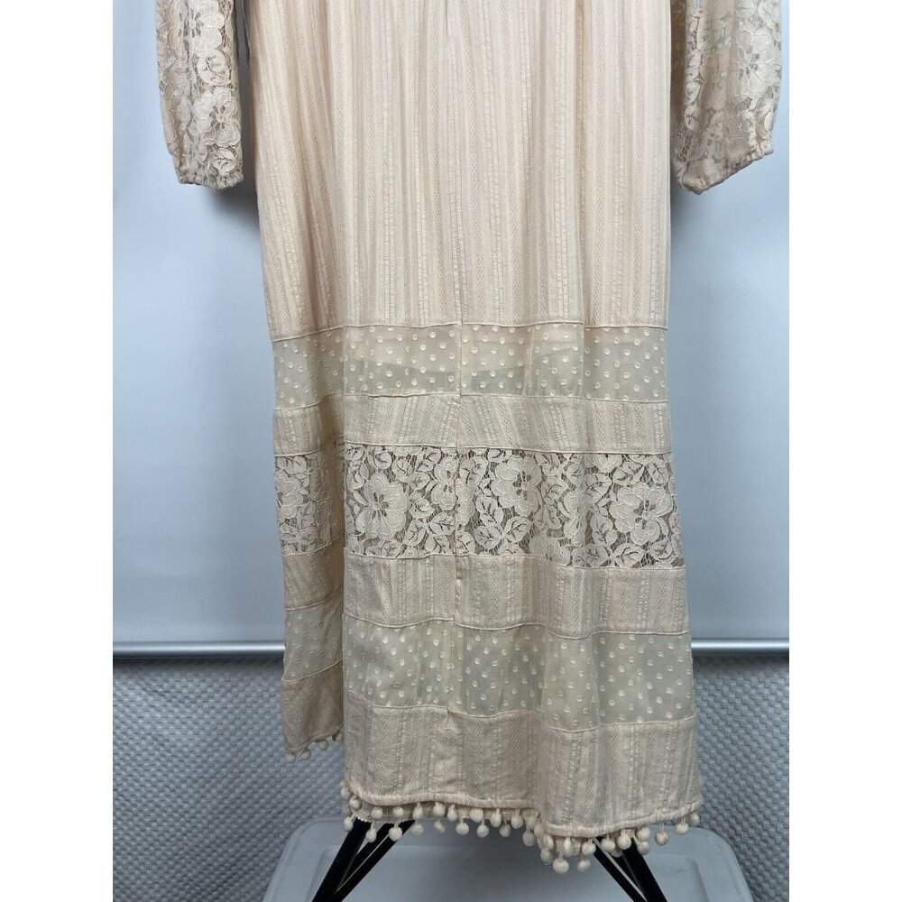 Lulus Modern Menagerie Blush Lace Cutout Long Sleeve Midi Cottagecore Dress Sz L - Picture 12 of 13